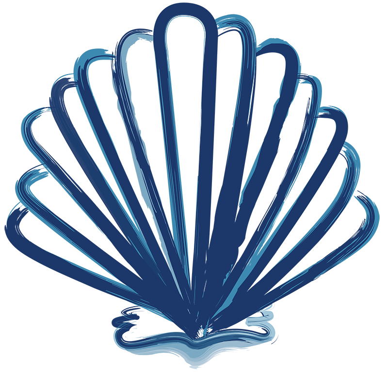 Blue and white shell-inspired graphic for Field’s Italian in Pass Christian, MS, reflecting bold, comforting Italian flavors by the Mississippi Gulf Coast.